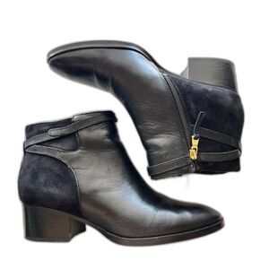 Lauren Ralph Lauren Heeled Booties Womens 9B Black 2" Block Heel Gold Zipper